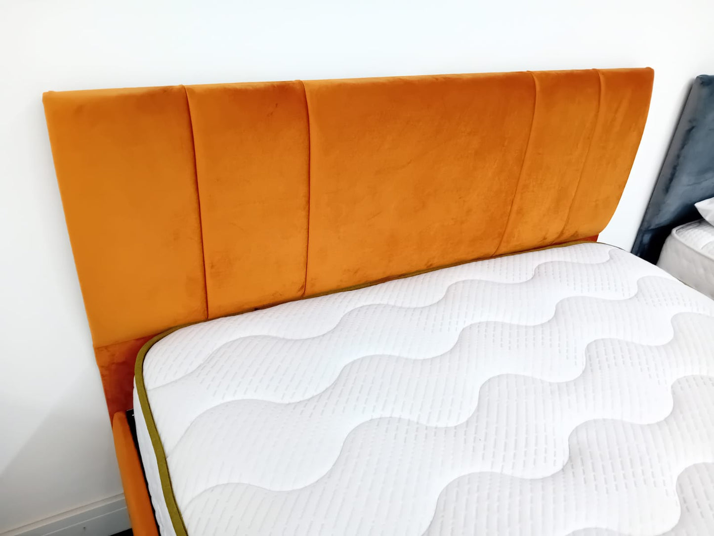 EX DISPLAY - Double Millie velour burnt orange bedframe