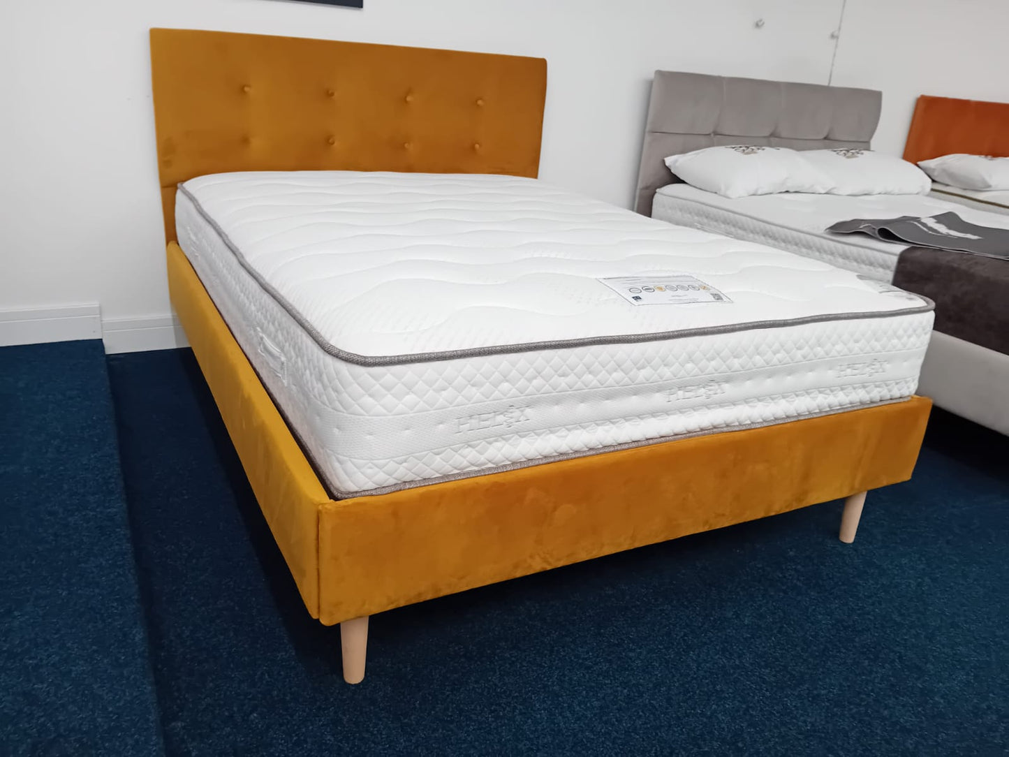 EX DISPLAY - Double Alyssa velour mustard bedframe