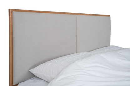 Micah Bedframe - Oak Finish with Upholstered headboard