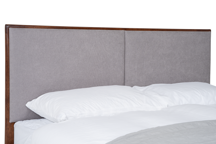 Leon Bedframe - Walnut Finish With Upholstered Headboard